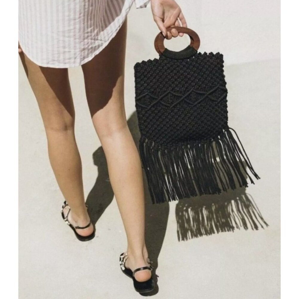 Nwt Danielle Nicole Black Macrame Crossbody Bag W… - image 4